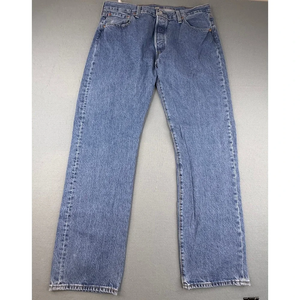 Levi's 501 Original Fit Jeans Mens 38x34 Blue Denim Button Fly Straight Leg